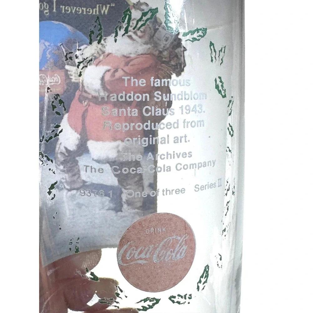 Coca Cola Santa Claus Glass Haddon Sundblom 1943‎ Wherever I Go Series II